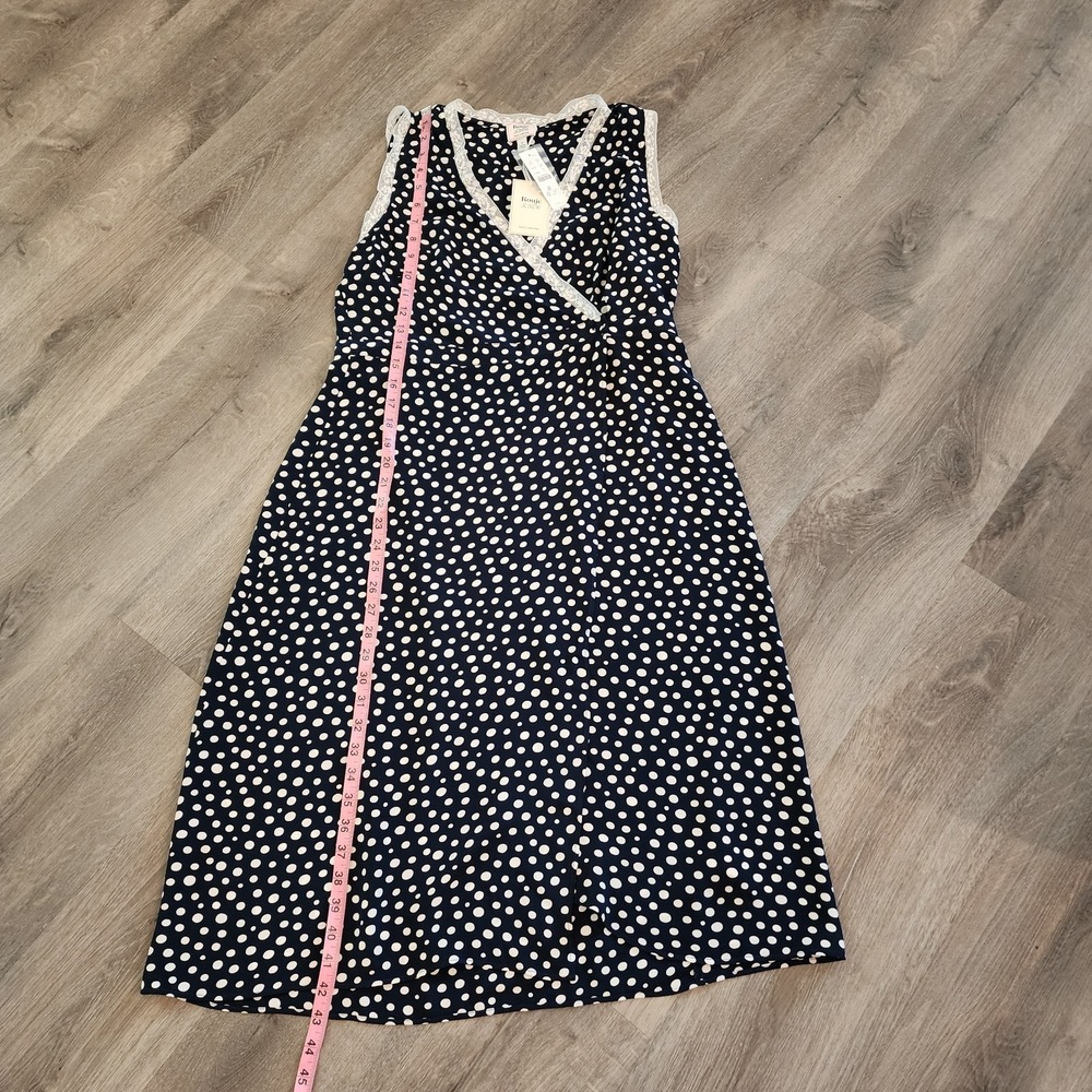 Rouje J.Crew Navy Polka Dot Midi Dress 12 Lace Parisian Quiet Luxury Y2K 90s - Picture 15 of 16
